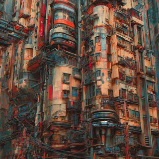 Coralicon style, Midjourney V7: megacity with futuristic bioarchitecture