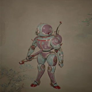 Mistcartouche style, Midjourney V7: concept art character design of retropunk steam knight