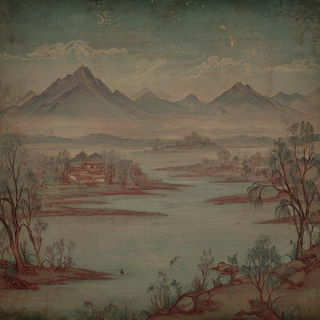 Mistcartouche style, Midjourney V7: realistic landscape photograph of quiet dawn