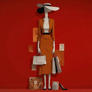 Cutoutquake style, Midjourney V7: haute-couture fashion outfit