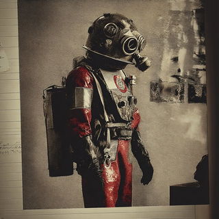 Sepulchral Film Montage style, Midjourney V7: concept art character design of retropunk steam knight