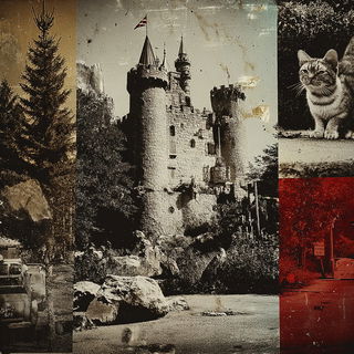 Sepulchral Film Montage style, Midjourney V7: retro fairy-tale illustration