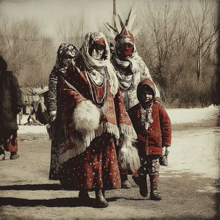 Sepulchral Film Montage style, Midjourney V7: traditional folk art