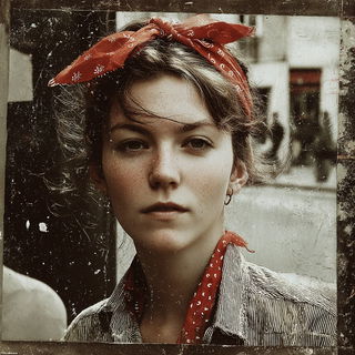 Sepulchral Film Montage style, Midjourney V7: photographic portrait of female protagonist