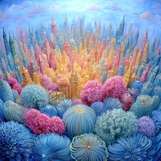 Shellbark Folklore style, Midjourney V7: megacity with futuristic bioarchitecture