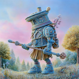 Shellbark Folklore style, Midjourney V7: concept art character design of retropunk steam knight
