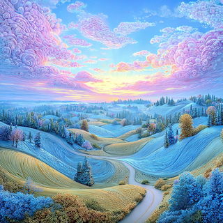 Shellbark Folklore style, Midjourney V7: realistic landscape photograph of quiet dawn