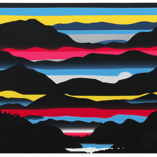 Chromapercussive style, Midjourney V7: realistic landscape photograph of quiet dawn