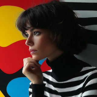 Chromapercussive style, Midjourney V7: photographic portrait of female protagonist