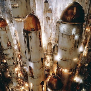 Smoldering Contact Sheet style, Midjourney V7: megacity with futuristic bioarchitecture