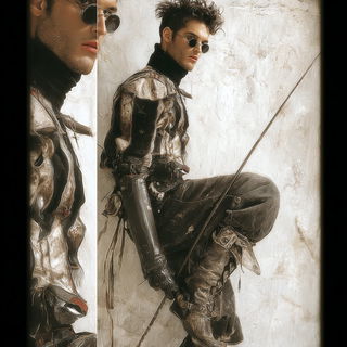 Smoldering Contact Sheet style, Midjourney V7: concept art character design of retropunk steam knight