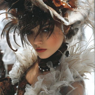 Smoldering Contact Sheet style, Midjourney V7: haute-couture fashion outfit