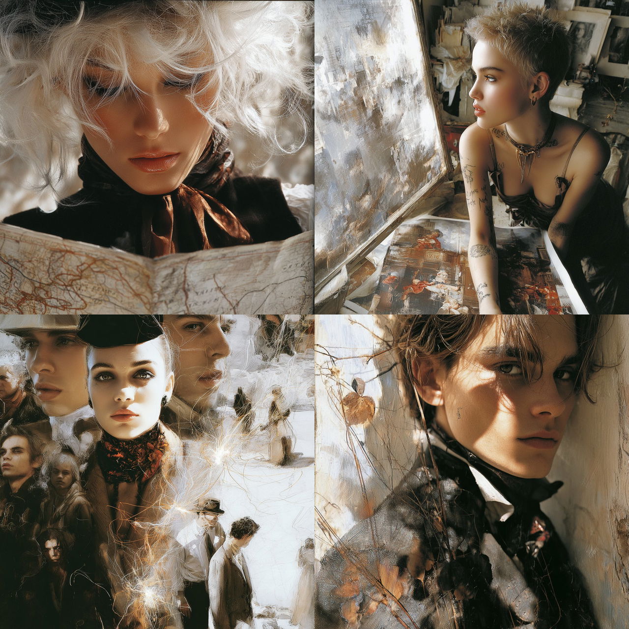 Smoldering Contact Sheet style, Midjourney V7, render 1 of 4