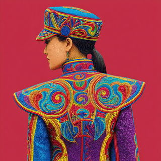 Mandala Cartogram style, Midjourney V7: haute-couture fashion outfit