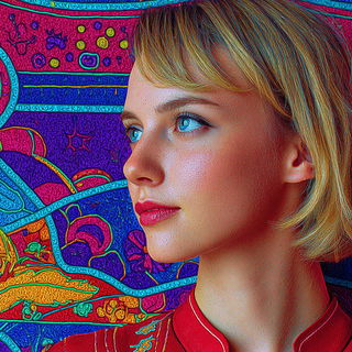 Mandala Cartogram style, Midjourney V7: photographic portrait of female protagonist