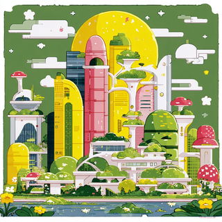 The Yellow Margin Studio style, Midjourney V7: megacity with futuristic bioarchitecture