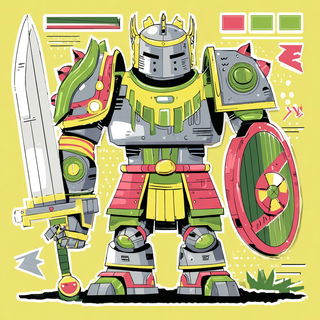 The Yellow Margin Studio style, Midjourney V7: concept art character design of retropunk steam knight
