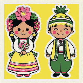 The Yellow Margin Studio style, Midjourney V7: traditional folk art
