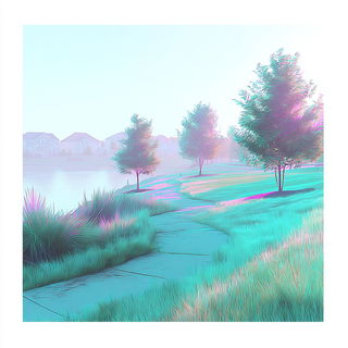 Prism Crucible style, Midjourney V7: realistic landscape photograph of quiet dawn