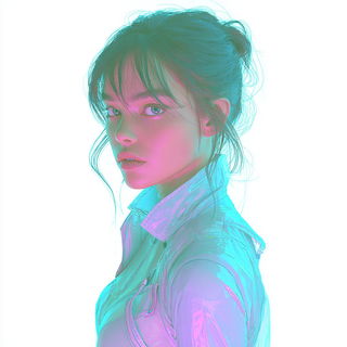 Prism Crucible style, Midjourney V7: photographic portrait of female protagonist