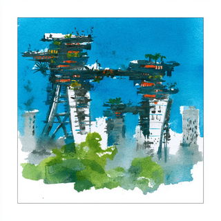 Splattersaur style, Midjourney V7: megacity with futuristic bioarchitecture