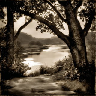 Sepulcher Velvetism style, Midjourney V7: realistic landscape photograph of quiet dawn
