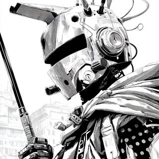 Linoclast Megascapes style, Midjourney V7: concept art character design of retropunk steam knight