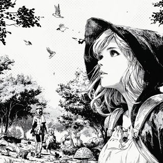 Linoclast Megascapes style, Midjourney V7: retro fairy-tale illustration