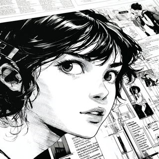 Linoclast Megascapes style, Midjourney V7: black-and-white manga comic strip
