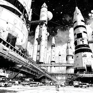 Linoclast Megascapes style, Midjourney V7: cinematic shot from sci-fi movie