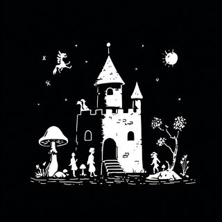 Moonkiln Blackware style, Midjourney V7: retro fairy-tale illustration