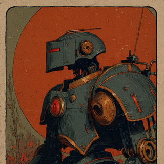 Ocheredrune style, Midjourney V7: concept art character design of retropunk steam knight