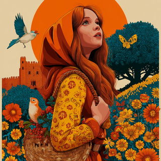 Floral Thunder style, Midjourney V7: retro fairy-tale illustration