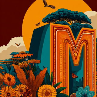 Floral Thunder style, Midjourney V7: typographic composition with large letters