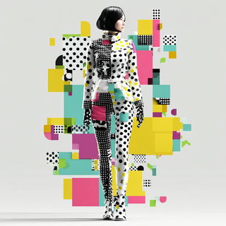 Dovetail Blockworld style, Midjourney V7: haute-couture fashion outfit