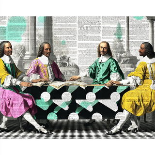 Dovetail Blockworld style, Midjourney V7: classical 18th-century oil painting