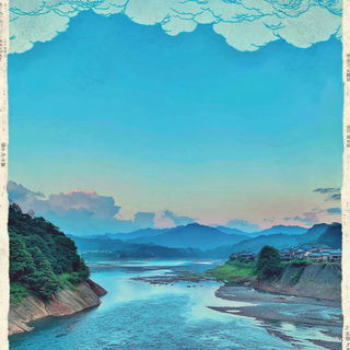 Kitsune Inkstorm style, Midjourney V7: realistic landscape photograph of quiet dawn