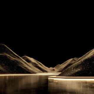 Coursed Liquidstone style, Midjourney V7: realistic landscape photograph of quiet dawn