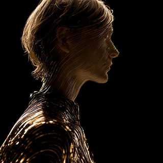 Coursed Liquidstone style, Midjourney V7: photographic portrait of female protagonist