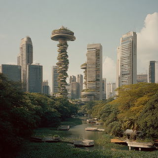Motelsaurica style, Midjourney V7: megacity with futuristic bioarchitecture