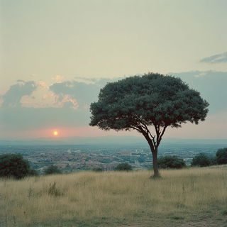 Motelsaurica style, Midjourney V7: realistic landscape photograph of quiet dawn