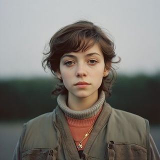 Motelsaurica style, Midjourney V7: photographic portrait of female protagonist