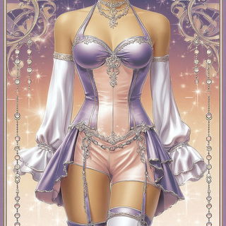 Collage Celestial Palaces style, Midjourney V7: haute-couture fashion outfit