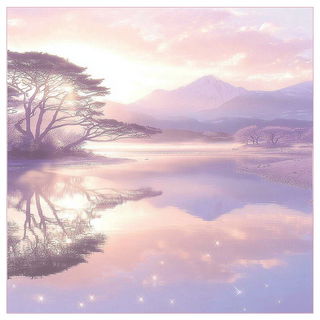 Collage Celestial Palaces style, Midjourney V7: realistic landscape photograph of quiet dawn