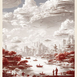 Pagodrome style, Midjourney V7: megacity with futuristic bioarchitecture