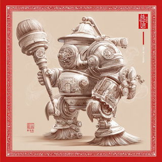 Pagodrome style, Midjourney V7: concept art character design of retropunk steam knight