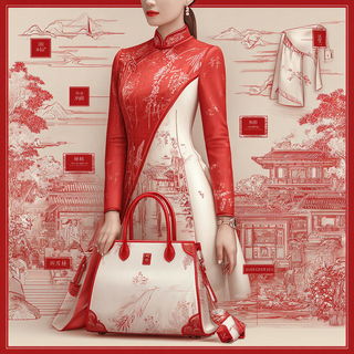 Pagodrome style, Midjourney V7: haute-couture fashion outfit
