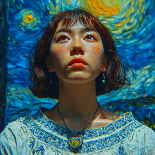 Vapourcoil style, Midjourney V7: photographic portrait of female protagonist