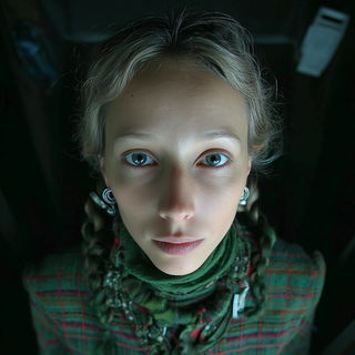 Vertijungle style, Midjourney V7: photographic portrait of female protagonist