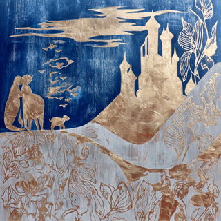 Indigo Arabesque style, Midjourney V7: retro fairy-tale illustration